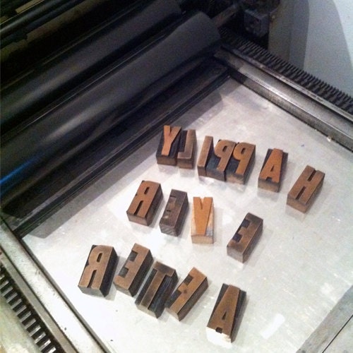 Happily Ever After - Original Wood Type Letterpress - Grey 8x10