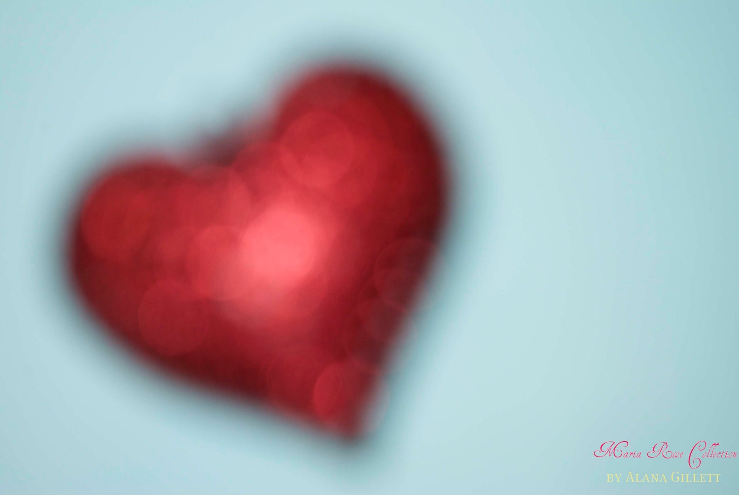 Soft Heart- Fine Art Photography print 5x7 by Alana Gillett- Ruby Red Aquamarine Teal Baby Blue Bokeh Dreamy Valentine's Day Love Wall Art - MariaRoseCollection