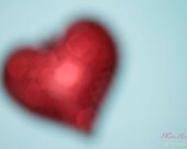 Soft Heart- Fine Art Photography print 5x7 by Alana Gillett- Ruby Red Aquamarine Teal Baby Blue Bokeh Dreamy Valentine's Day Love Wall Art - MariaRoseCollection