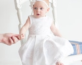 White linen  girl dress with lace for Christening - Flower girl dress - sizes 0.5-5 years - lefthandedcraftclub