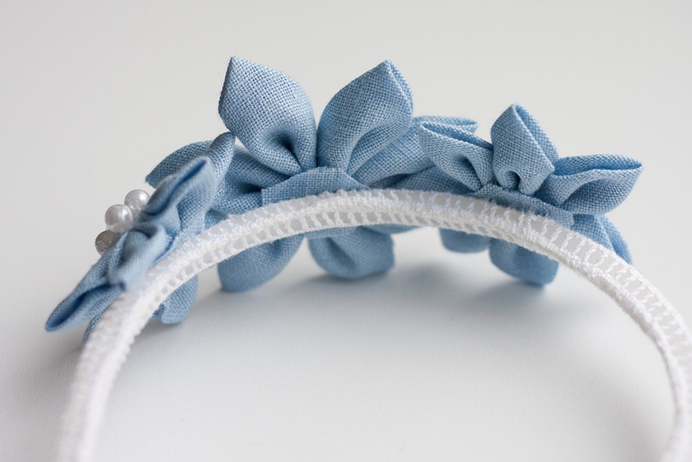 Flower Girl Headband - Light blue flower headband - Kanzashi headband