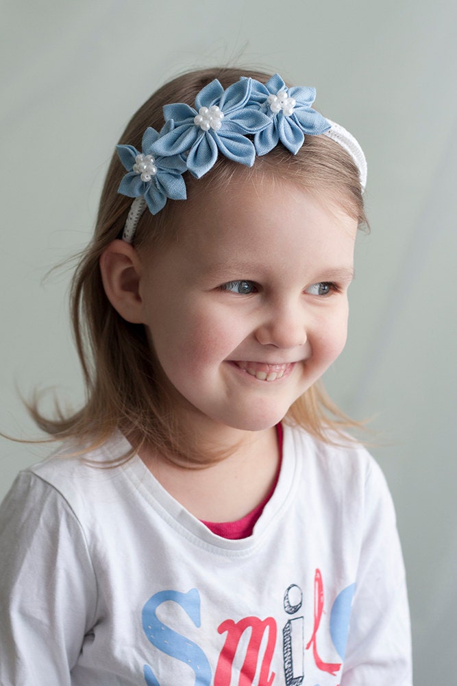 Flower Girl Headband - Light blue flower headband - Kanzashi headband