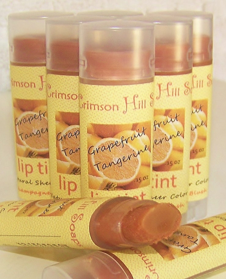 Champagne Blush All Natural Tinted Lip Balm - Grapefruit Tangerine flavor, handmade, organic lip tint, gloss, shimmer