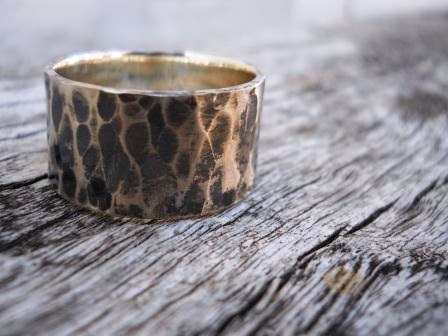 Wide rustic hammered band Unisex