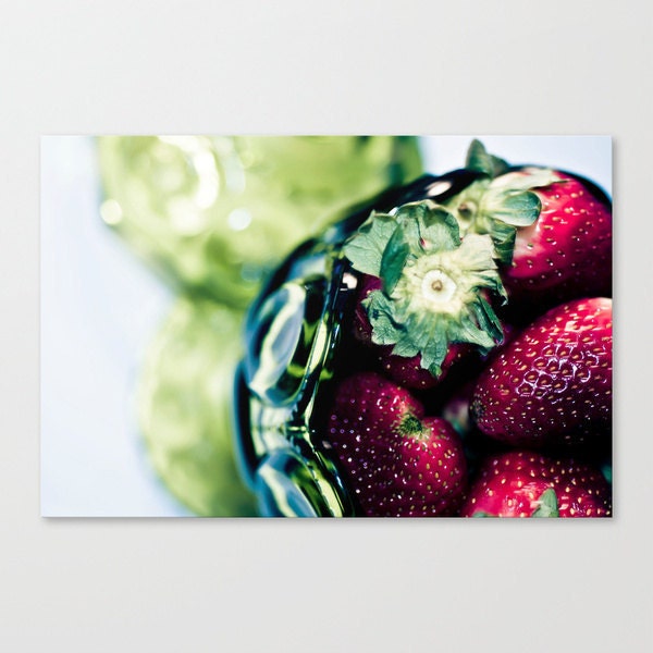 summer photo kitchen art food photography decor strawberry photograph emerald green 5x7 wall art print spring farmers market "Strawberries"