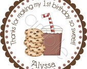 It's A Milk and Cookies Party Personalized Stickers - Party Favor Labels, Address Labels, Gift Tag, Birthday Stickers, - Choice of Size