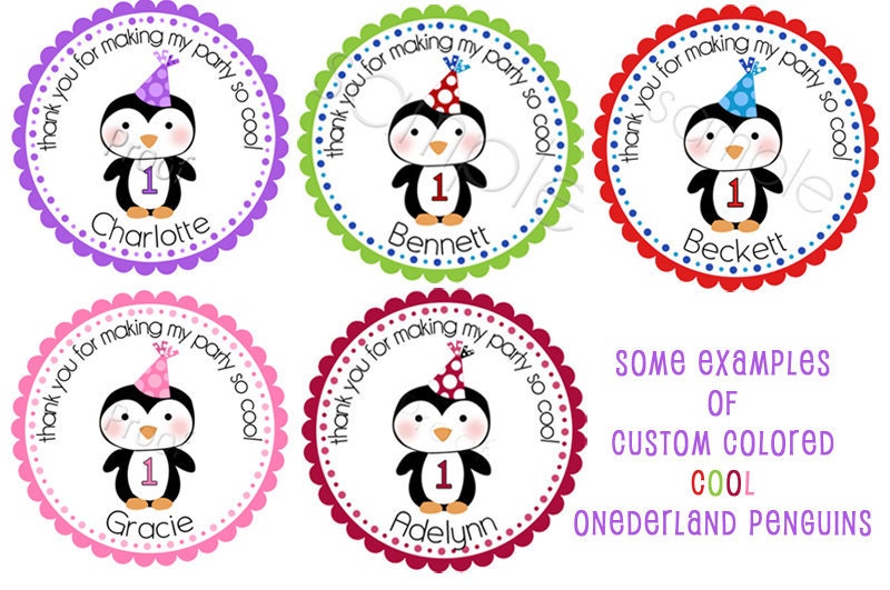 Winter ONEderland Birthday Penguin Personalized Stickers - Party Favor Labels, Address Labels, Baby Shower - Choice of Size and Colors