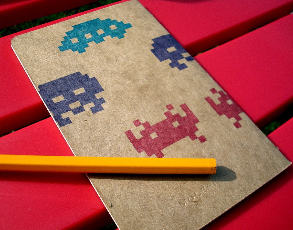 8 bit Retro Arcade pocket moleskine Aliens Attack (lined) pixel video game journal