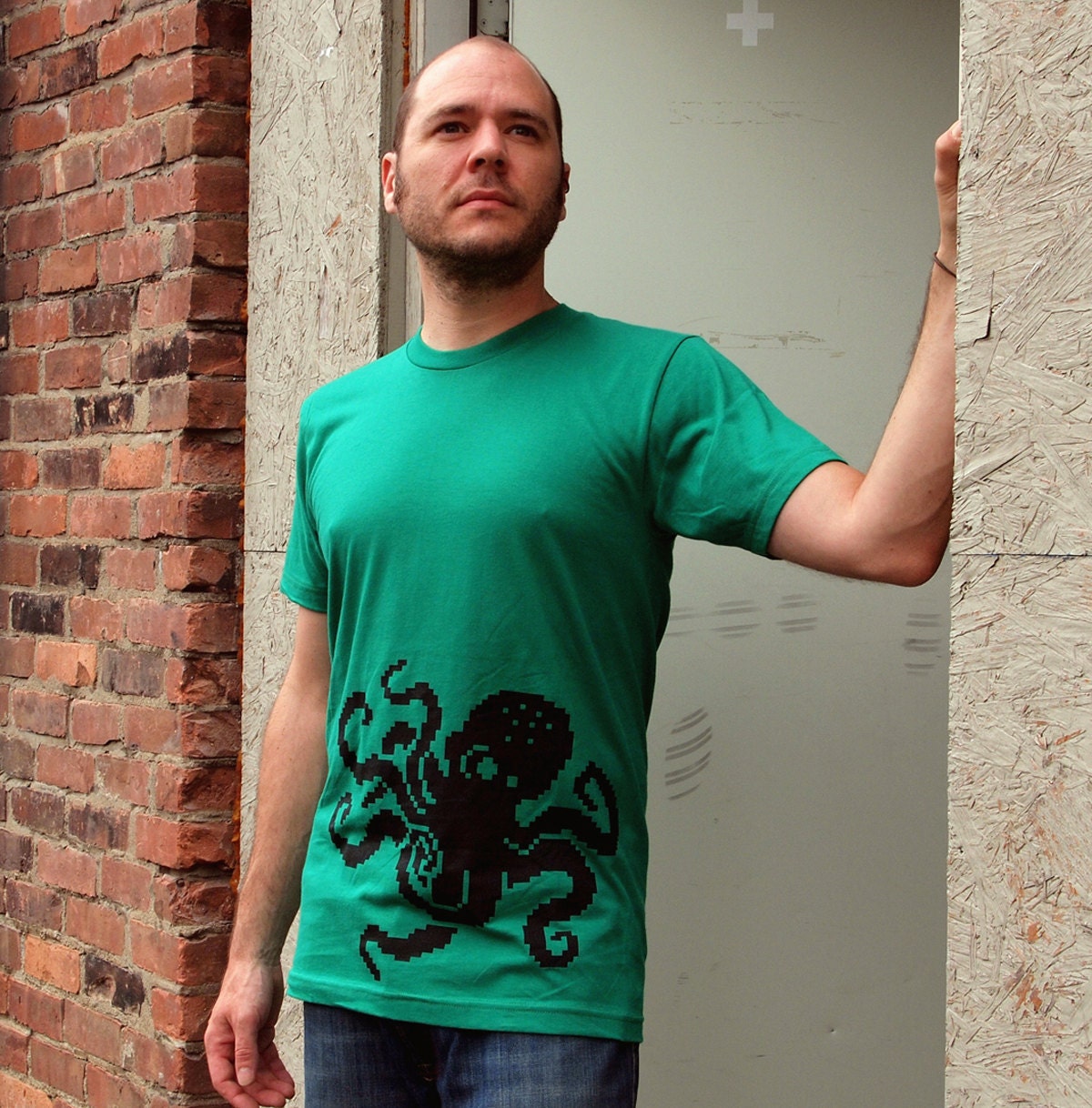 8Bit Octopus men's small shirt, pixel retro video game t-shirt, geek juniors teens