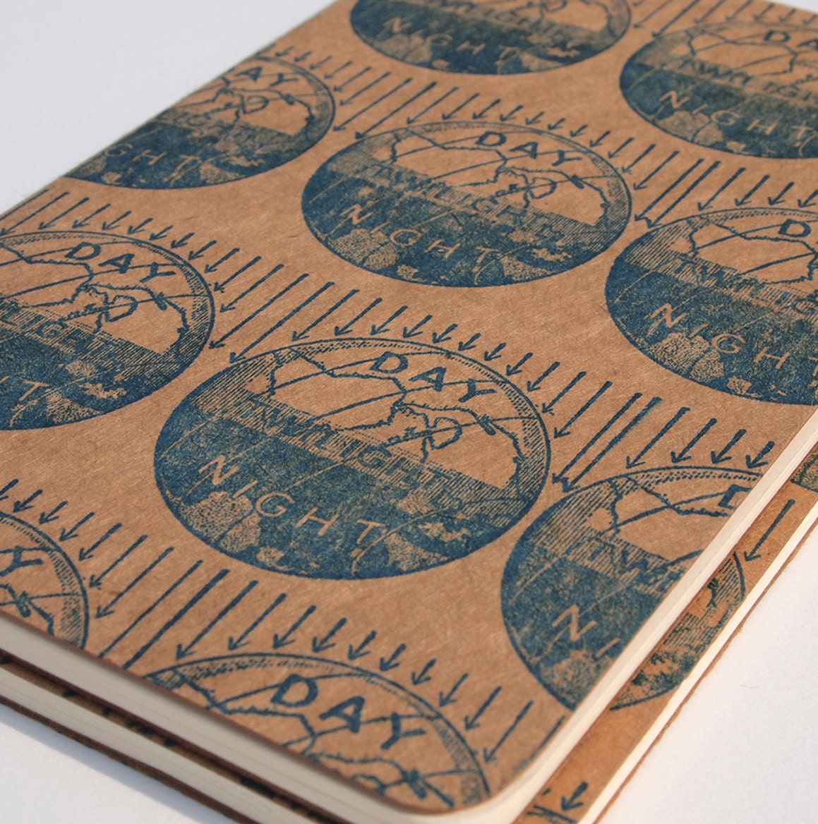 Retro Globe Moleskine Set, day night twilight on earth, 2 pocket sketch journals