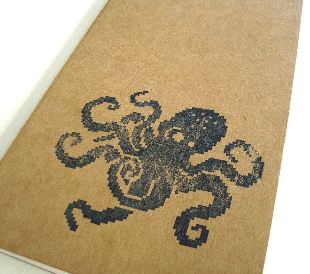8 Bit Octopus large moleskine journal (lined) pixel notebook 8bit retro video game blue