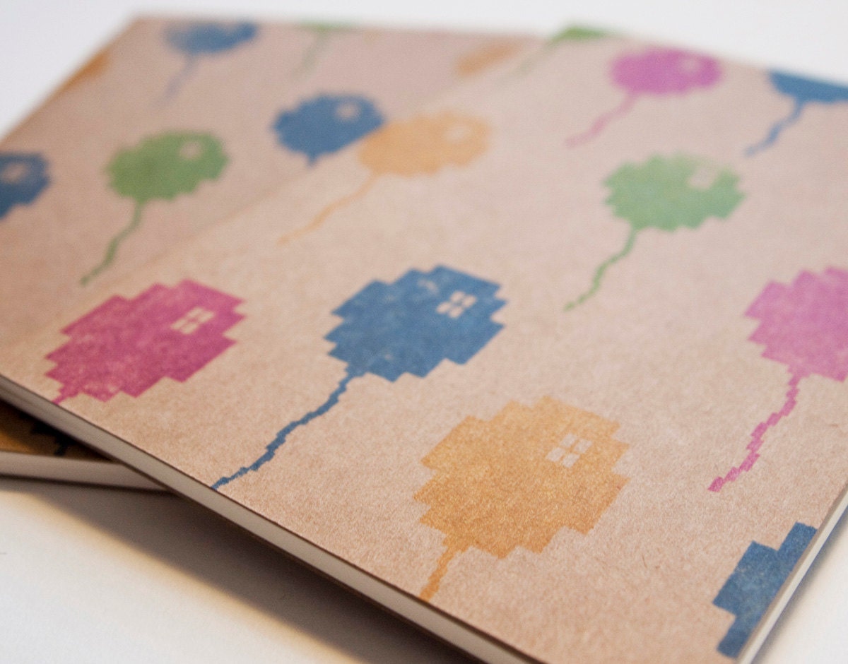 8 Bit Balloons Moleskine (sketch) 80's video game birthday graduation pocket journal