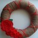 Brown Yarn Wreath With Handmade Red Roses -12 IN Wreath-Ready to Ship