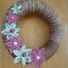 Brown Yarn Wreath With Handmade Fabric Flowers -12 IN Wreath-Ready to Ship