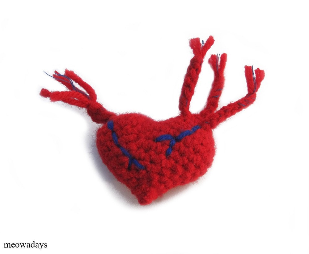 CAT TOY HEART anatomical valentine organic catnip crocheted toys red valentines day