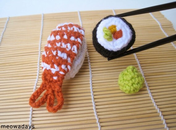 SUSHI CAT TOY catnip sashimi crochet organic crocheted pet toys