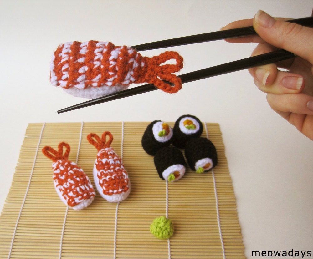 SUSHI CAT TOY catnip sashimi crochet organic crocheted pet toys