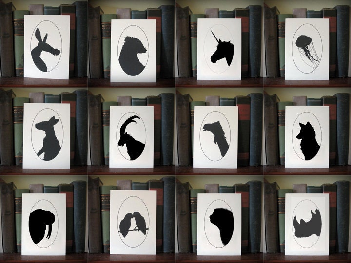 A to Z alphabet animal silhouettes 5 x 7 ENTIRE FULL SET - all 26 in the bunch