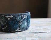 Felt Cuff Bracelet Hand Embroidered Wool with Shades of Blue Stitching by lovemaude - lovemaude Felt Cuff Bracelet Hand Embroidered Wool with Shades of Blue Stitching by lovemaude - lovemaude