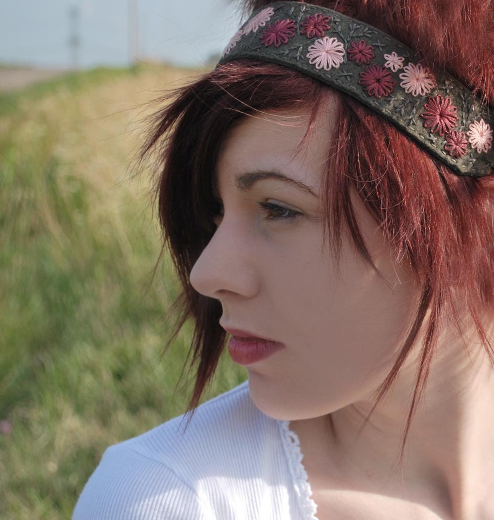Rustic Woodland Headband - Olive Green, Cranberry, Pale Pink