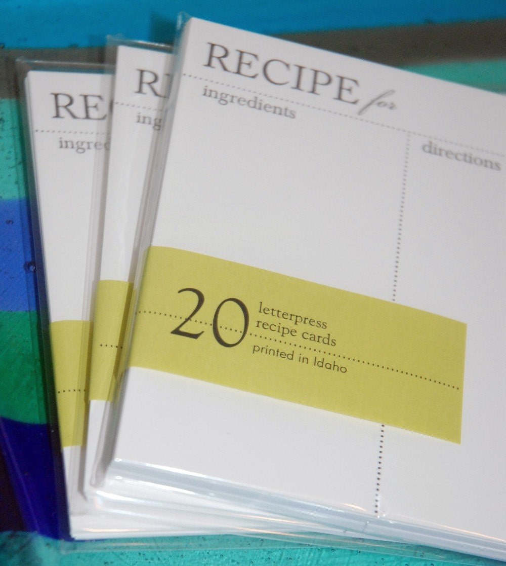 20 Recipe Cards, modern design (Letterpress printed) perfect gift