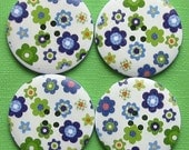 4 Wood Buttons Extra Large Floral Design 40mm - BUT104