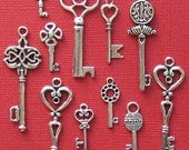Key Charm Collection Antique Tibetan Silver Tone 11 Different Charms - COL011