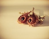 Autumn Woodland beadwork dangle earrings. Unique New Design. Orange Black Topaz .Earthy Day