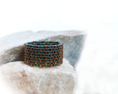 Green emerald topaz  textured custom peyote band ring Fashion delica jewelry   tbteam