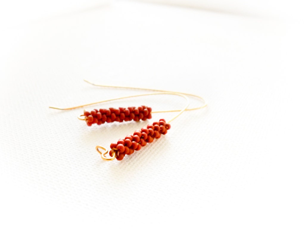 Autumn minimalist African jewelry Terracotta beaded beads dangle earrings. Brick design - seed beads jewelry gift idea tbteam - CallOfEarth
