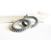 Silver rainbow  gray  hoop earrings Steam-punk  gear shape inspired  Beaded modern office fashion jewelry