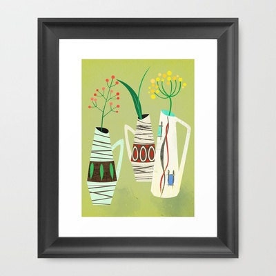 3 mid century vases-limited edition art print of 50