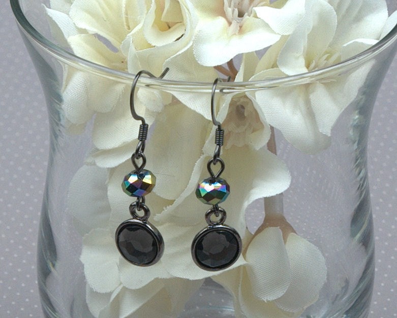 Gunmetal and Crystal Drop Earrings