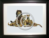 A Pride of Lions Fashioned from Computer Parts. Incredible Signed Digital Print. (H)