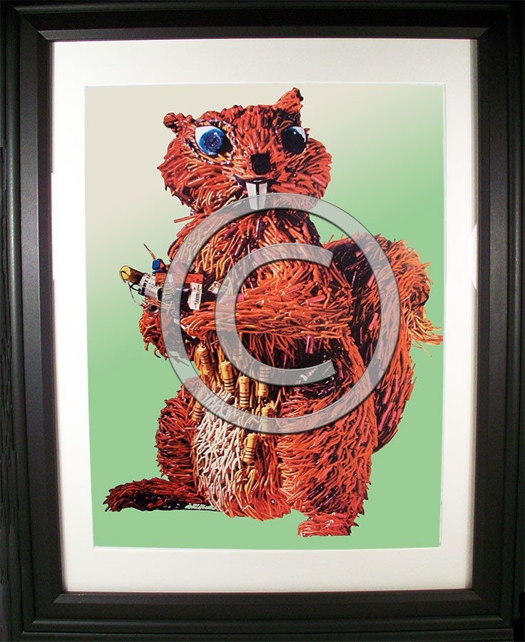 Going Nuts. Squirrel Fashioned from Computer Parts. Signed Photo Print. (H)