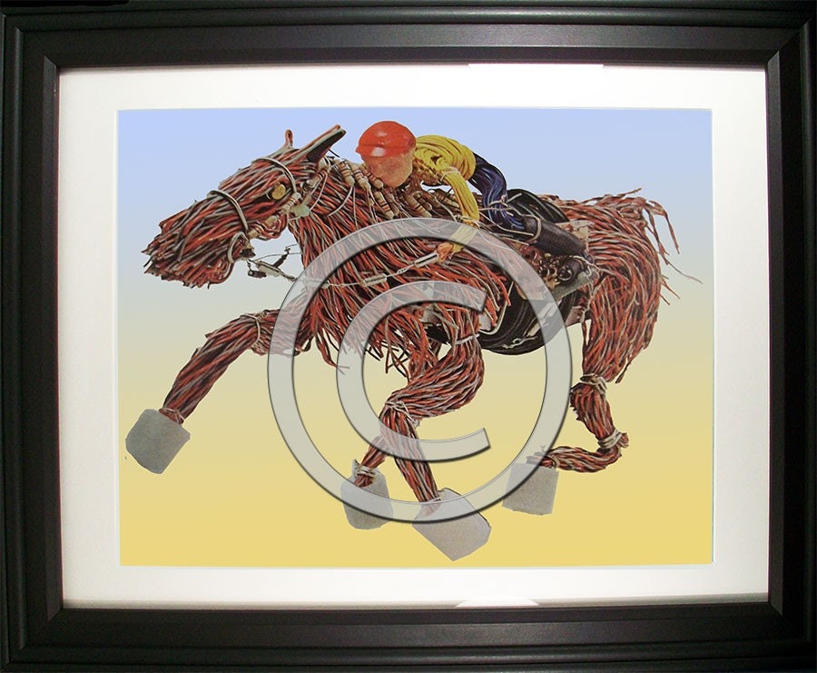 They're Off, Jockey and Racehorse Fashioned from Computer Parts. Signed Photo Print.