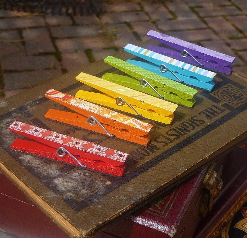 Magnetic Handpainted Wooden Clothespins in Rainbow Inspired Colors