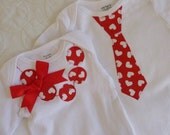 Brother Sister Valentines Red and White Hearts Necklace and Tie Onesie / Shirt