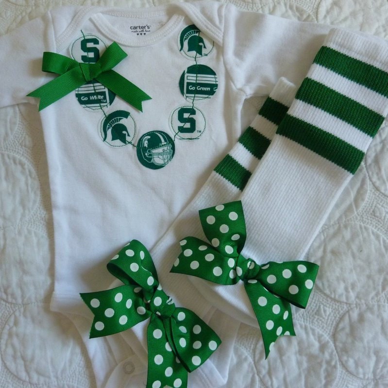 Green and White Varsity Collection Bow Tube Sock Leg Warmers baby legs