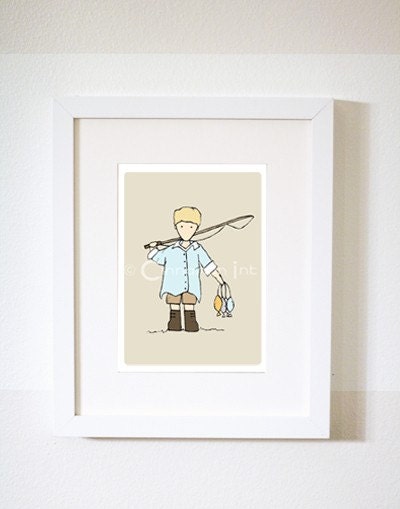 Childrens Art Print - Nursery Art Print - GIRLS Kids Room Decor - Fish my Wish - 5x7