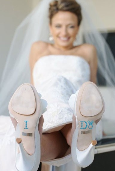 Wedding I DO Crystal Shoe Stickers in Blue with Diamond Wedding Ring for your Bridal Shoes