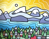 Revelstoke, 8" x 10" Fine Art Print of Original Acrylic Landscape Painting - yellow-purple-blue --Buy Any 2 Prints & Get a 3rd FREE--