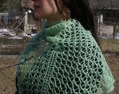 Spring green triangular very soft mohair lace handknit shawl from Estonia