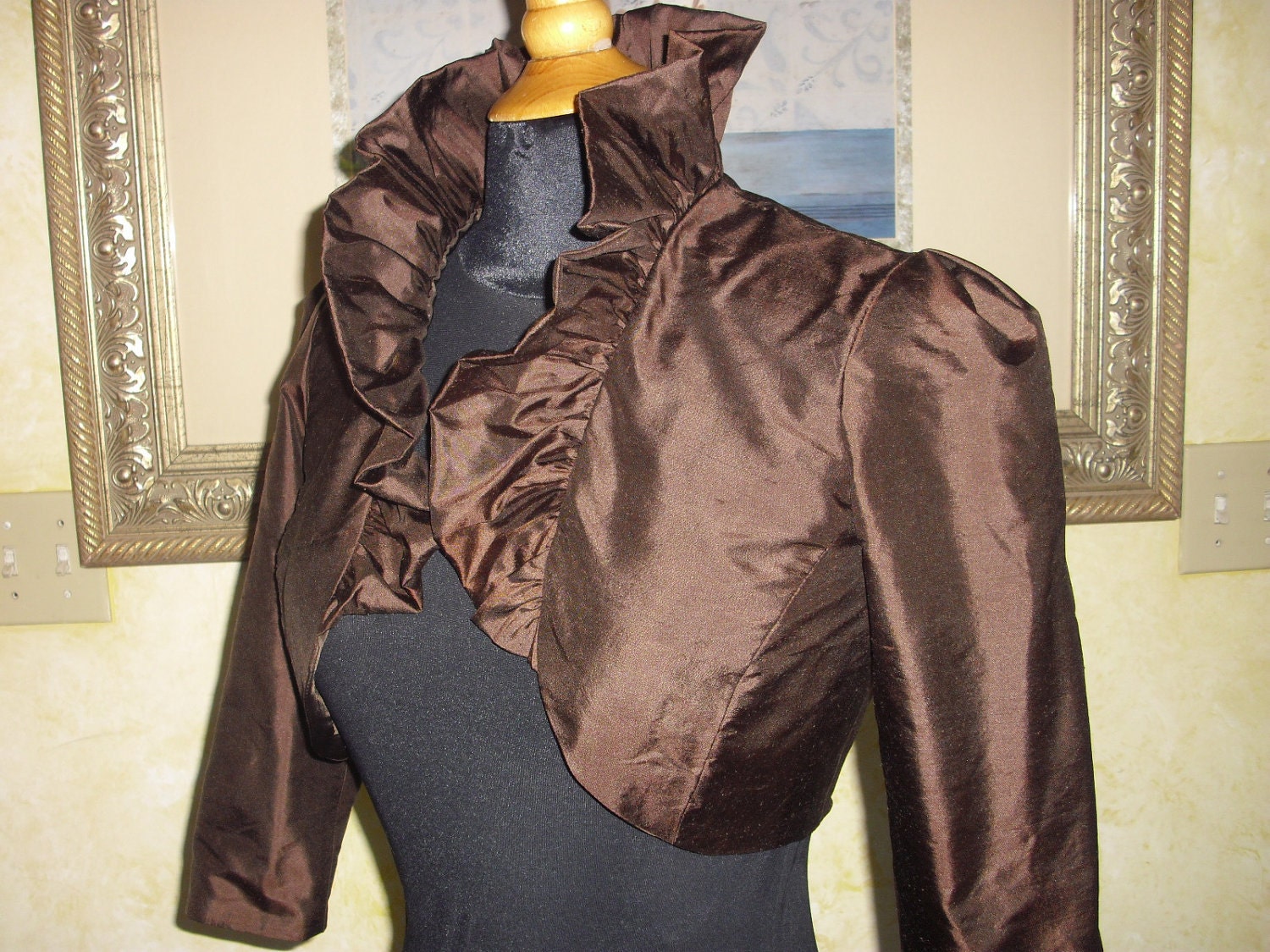 Bolero Silk Dupioni Ruffled Chocolate