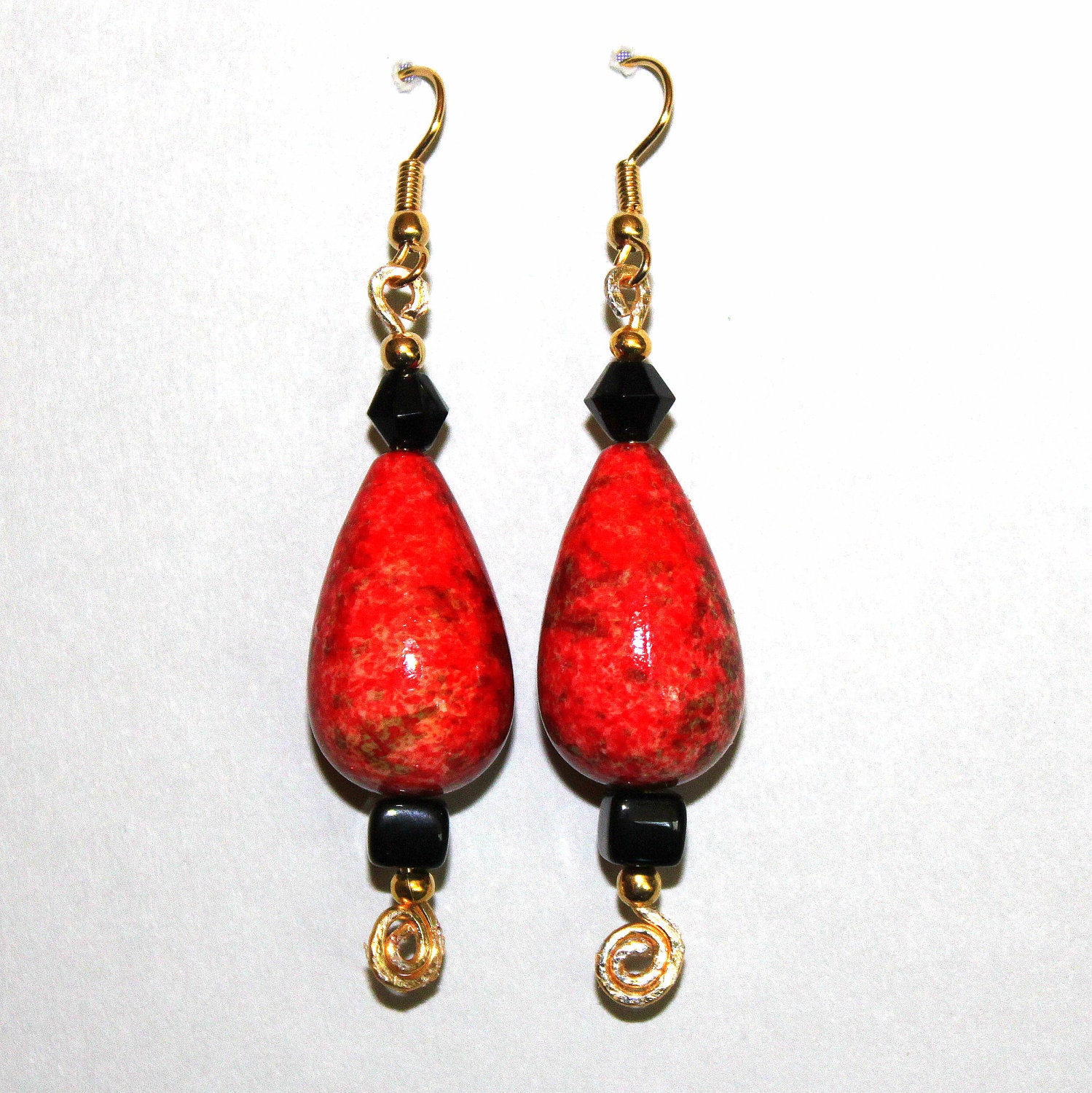 beaded earrings paprika pierced drop dangle unique