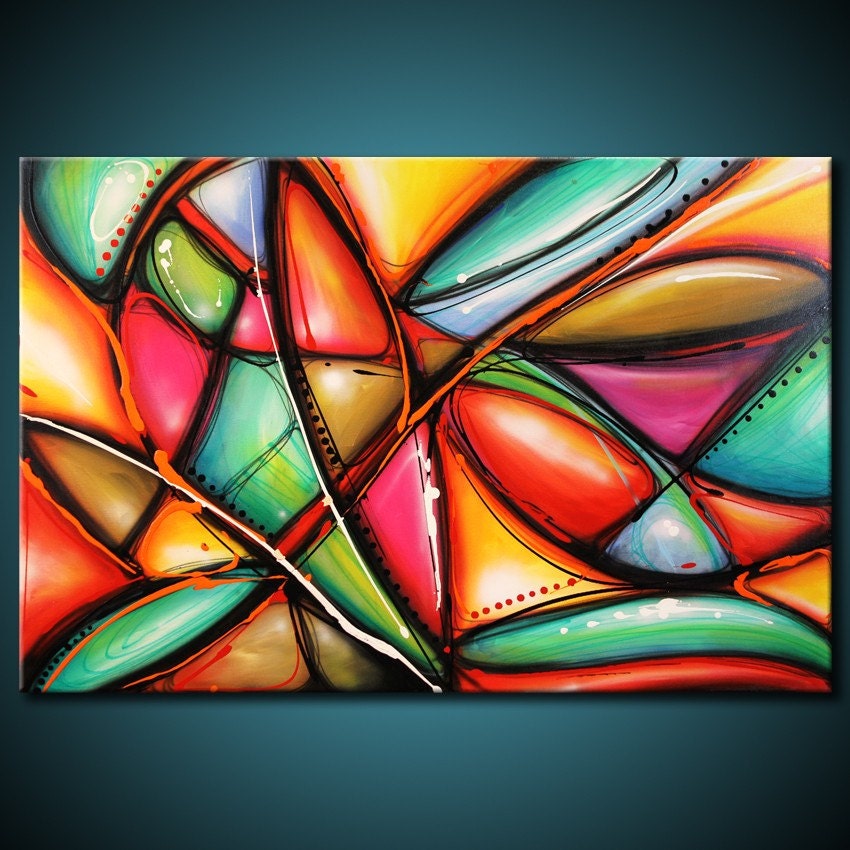 Acrylic Original Abstract Painting 24x36 Canvas Modern Colorful Contemporary Fine Art by Federico Farias