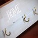 HOME Wall Hanging Door Key/Dog Leash Holder w. 4 Hooks - Holiday Gift for Her, Decor, Shabby Chic, Beach Cottage, Light Blue, Gray w. White