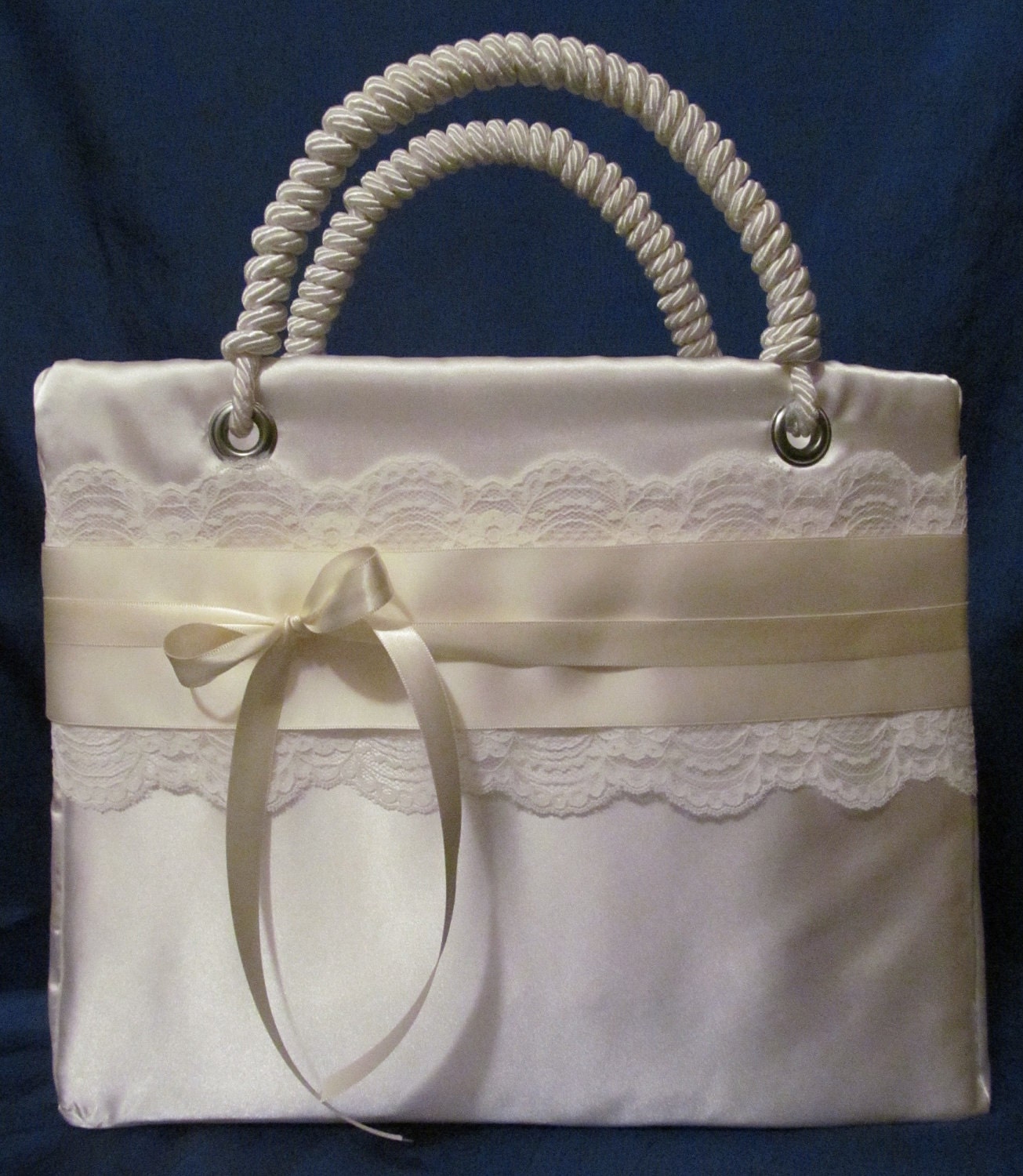 Bridal Ivory Satin  Lace Purse / Tote / Handbag / Wedding Card Box