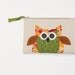 owl zipper pouch, decorative owl clutch, pencil case, orange green brown, gift for her, READY to SHIP by mamableudesigns