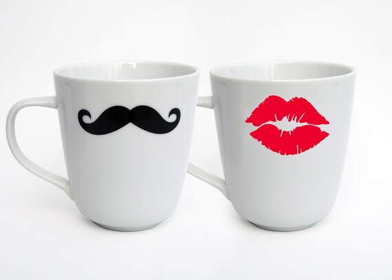 Mustache and Kiss Mug (Set of 2) - Variety of Colors and Designs